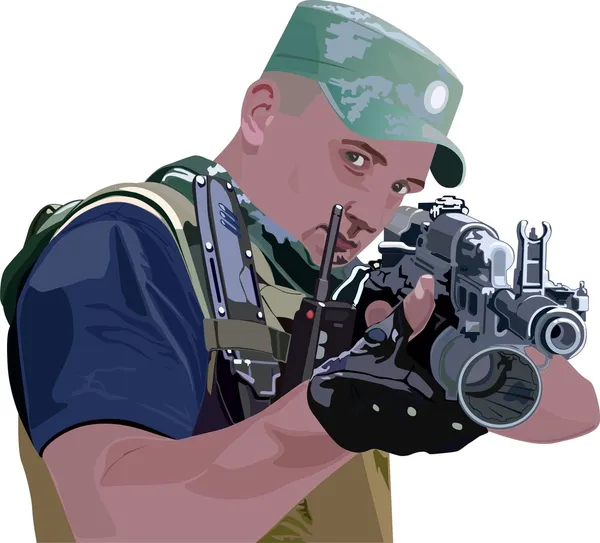Ένας στρατιώτης με ένα πυροβόλο όπλο — Διανυσματικό Αρχείο
