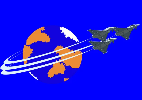 战斗机飞行的地球背景 — 图库矢量图片