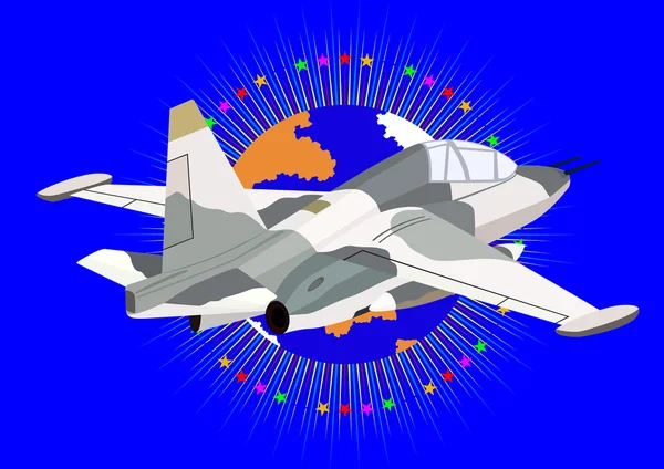 Aeronautica Combattente Sullo Sfondo Astratto Con Immagine Della Terra Circondata — Vettoriale Stock