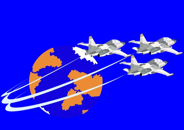 Πολεμική Αεροπορία Πτήση Μαχητής Καταπολέμηση Ενάντια Στο Σκηνικό Της Γης — Διανυσματικό Αρχείο