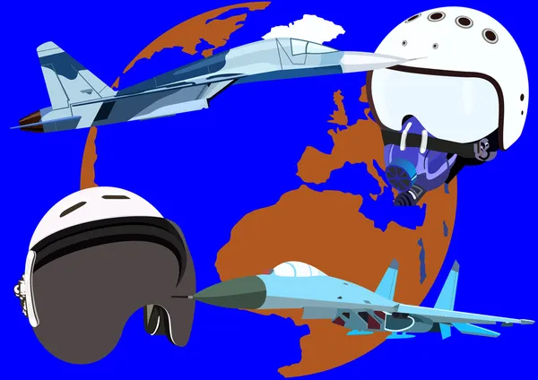 Casques de vol et avions de chasse — Image vectorielle