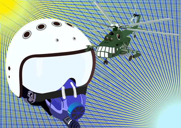 头盔的飞行员和直升机 — 图库矢量图片