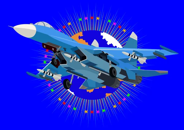 Airforce Fighter Abstrakt Bakgrund Med Bild Jorden Omgiven Stjärnor — Stock vektor