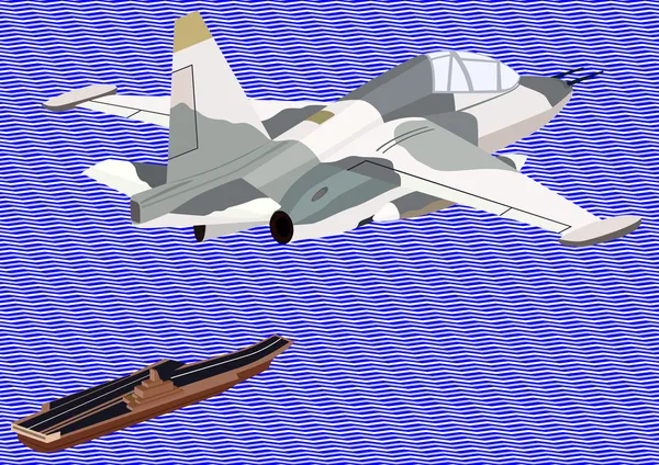 海および航空母艦の抽象的なイメージに対して軍用機 — ストックベクタ