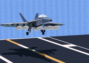 Fighter aircraft carrier-based approach to the runway the aircraft carrier. clipart