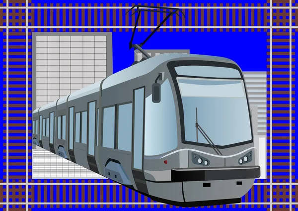 Electrotransport Urbain Respectueux Environnement Contre Les Bâtiments Ville Les Lignes — Image vectorielle