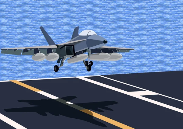 滑走路空母戦闘機航空母艦ベース アプローチ — ストックベクタ