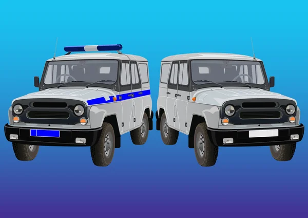 Два Джип Поліцейські Цивільні Позашляховик Стоять Пліч Пліч — стоковий вектор