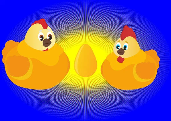 Tavuk Yumurta Oturan Yavrularını Görünümünü Bekliyor Horoz — Stok Vektör