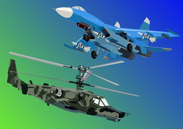 军事装备 现代军用飞机和直升机 — 图库矢量图片