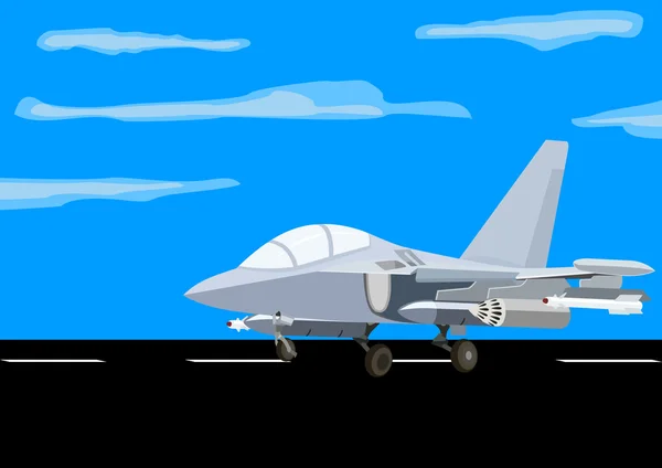 Hava Kuvvetleri Avcı Uçağı Piste Ayakta — Stok Vektör