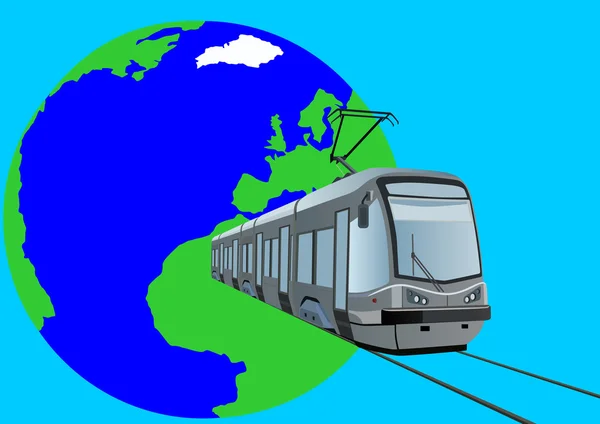 Transport Électrique Urbain Respectueux Environnement Sur Fond Planète Terre — Image vectorielle
