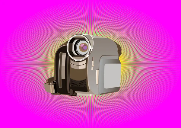 Caméra Vidéo Numérique Moderne Sur Fond Violet — Image vectorielle