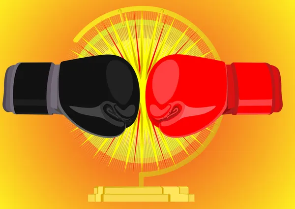 Boxhandschuhe Rot Und Schwarz Auf Dem Hintergrund Eines Gong — Stockvektor