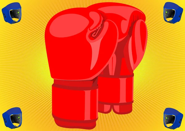 Rote Boxhandschuhe Und Helme Auf Gelbem Hintergrund — Stockvektor