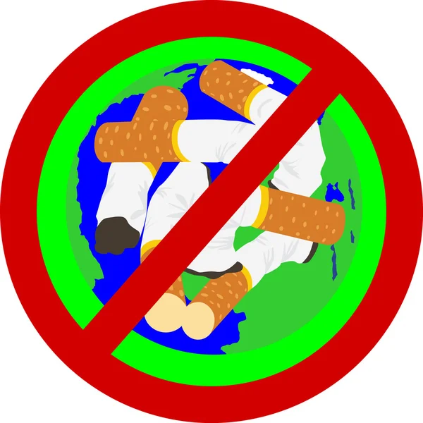 Znak Zakazu Wzywając Zrezygnować Używane Papierosów Tle Ziemi — Wektor stockowy