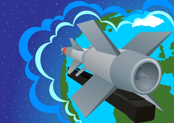 Rocket Launcher Verdediging Krachten Tegen Achtergrond Van Planeet Aarde — Stockvector