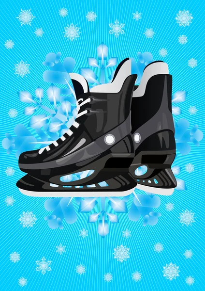 Skates on the background of the snowflak — Stock Vector