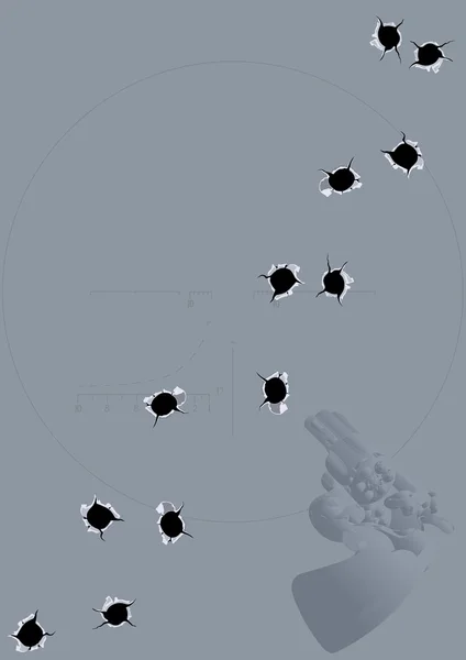 Steel Gray Background Revolver Traces Bullet Holes — Stock Vector