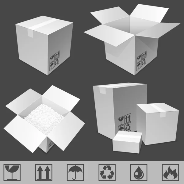 Beyaz Karton Kutular Işaretleri — Stok Vektör