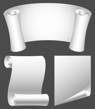 Set of white paper scrolls. clipart