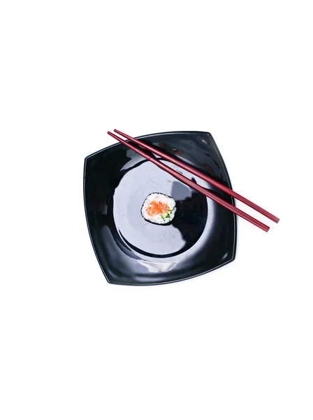 Färsk Sushi Skjuten Dagsljus Svart Plåt — Stockfoto