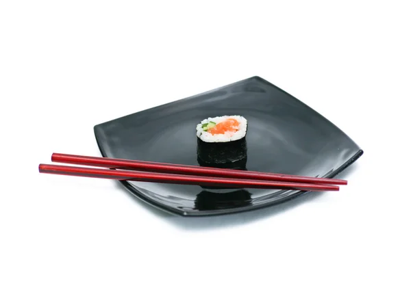 Fresh Sushi Shot Natural Light Black Plate — Stock Photo, Image