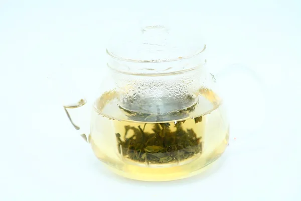 Bule de vidro com chá — Fotografia de Stock