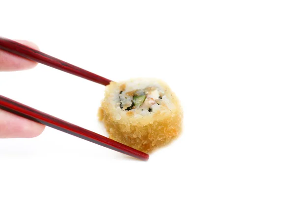 Stäbchen Mit Sushi Vor Reinweißem Hintergrund — Stockfoto