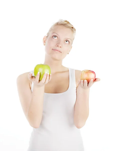 Young blonde with apple — Stock Photo, Image