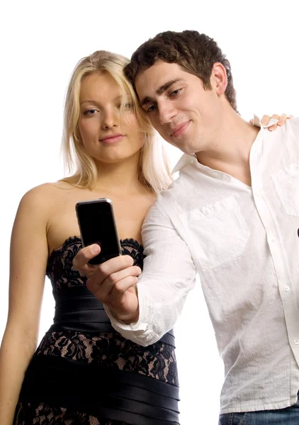 Young couple with mobile telephone — Stock Photo, Image