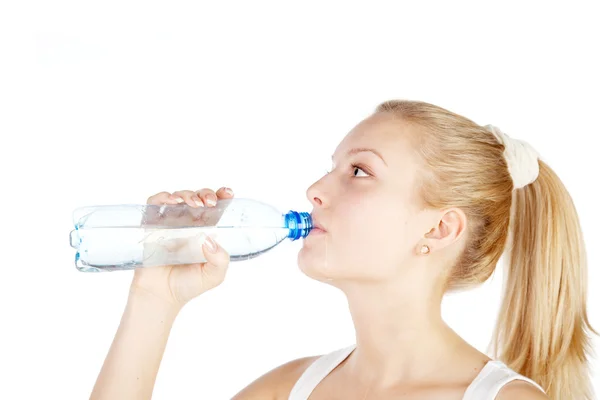 Young blonde is drinking water — Stock Photo, Image