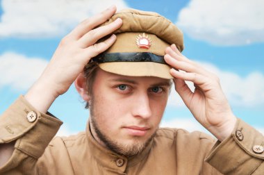 Portrait of soldier in retro style picture clipart