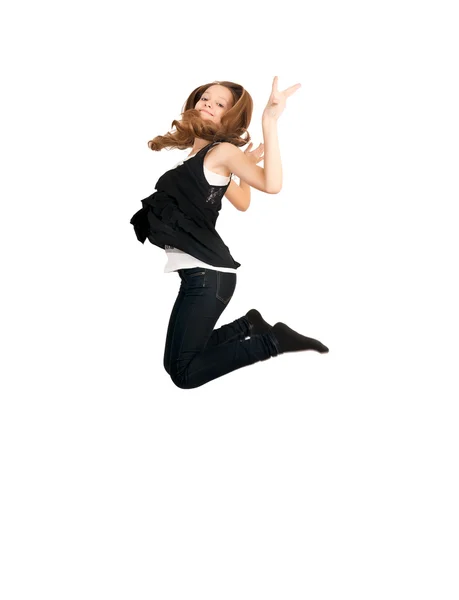 Teen Girl Jumps White Background — Stock Photo, Image