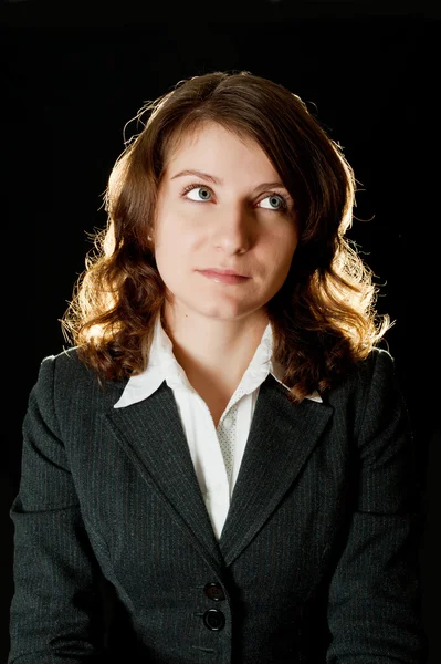 Portrait Women Business Suit White Shirt Black Background — Stock Photo, Image