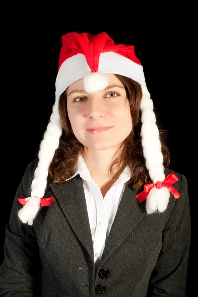 Mulher Bonita Vermelho Usando Chapéu Papai Noel Isolado Sobre Fundo — Fotografia de Stock