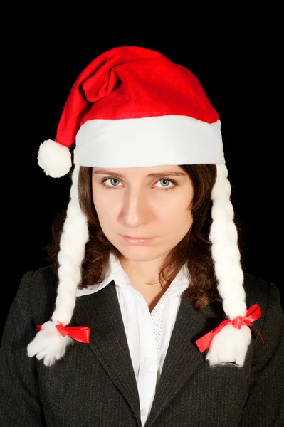 Schöne Junge Frau Rot Mit Weihnachtsmütze Isoliert Auf Weißem Hintergrund — Stockfoto