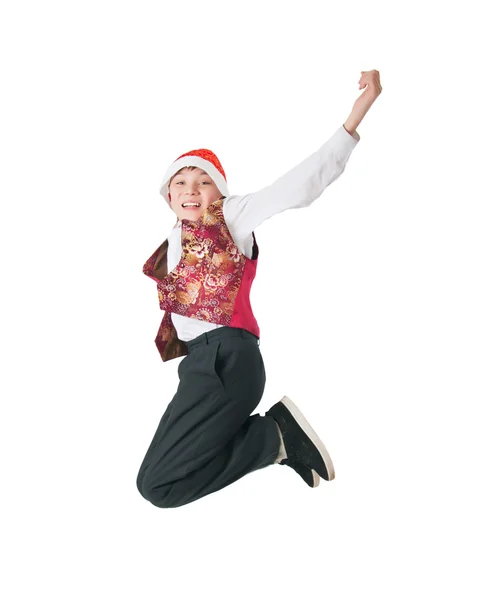 Entzückendes Kind Mit Weihnachtsmütze Isoliert Auf Weißem Hintergrund — Stockfoto