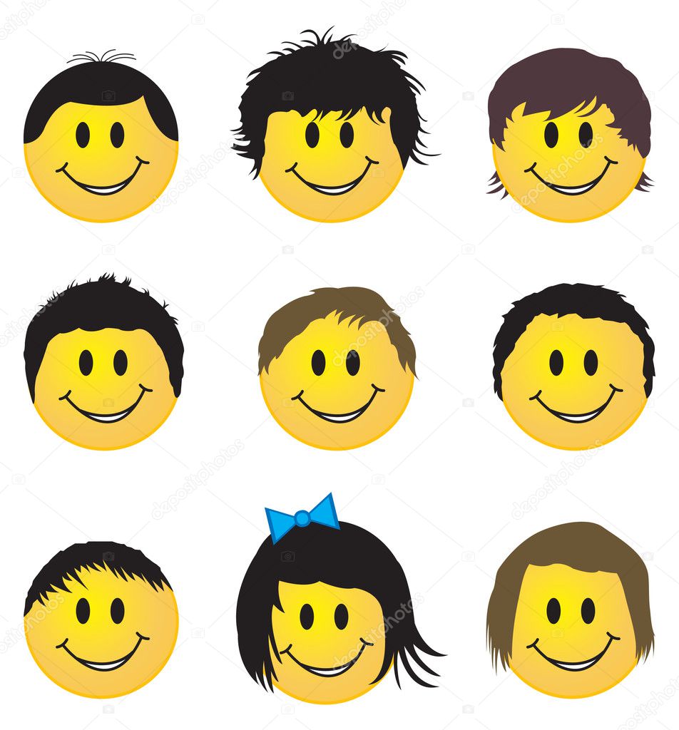 Set of nine smiles. Vector illustration