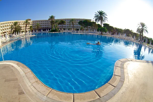 Vrouw Zwembad Blauwe Zwembad Het Hotel Turkije Stockfoto