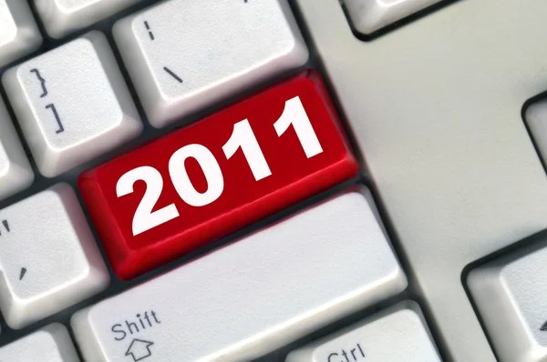 Teclado com botão vermelho de 2011 Ano Novo — Fotografia de Stock