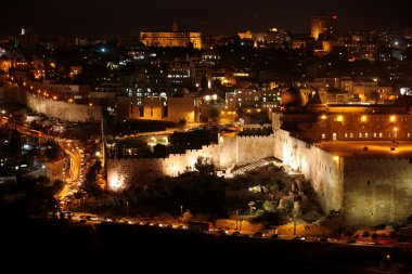 Classic Jerusalem - Night in old city, Temple Mount with Al-Aqsa clipart