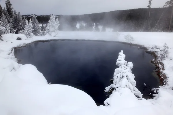 Temporada de invierno en el lago caliente del Parque Nacional de Yellowstone, EE.UU. — Foto de Stock
