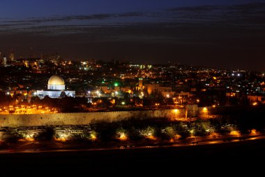 Klasik İsrail - ro kubbe ile temple mount gece görmek