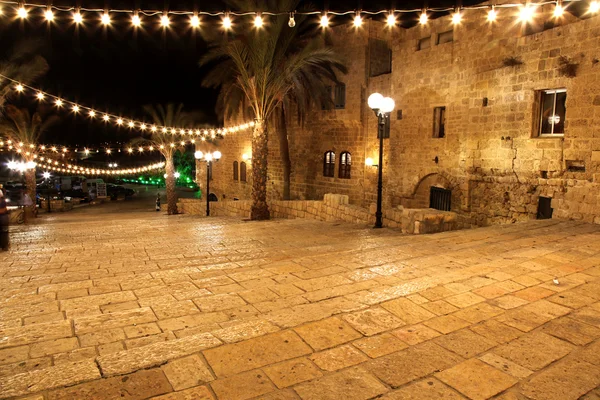 Classic Israel - Old street of Jaffa, Tel Aviv à noite — Fotografia de Stock