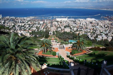 Haifa şehir, bahai bahçeleri manzarasına ve bay haifa, İsrail
