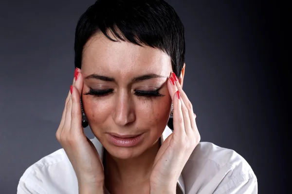 Depresión, dolor de cabeza mujer —  Fotos de Stock