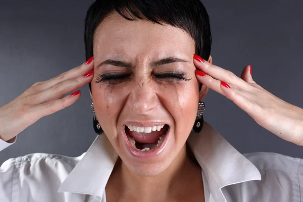 Depresión, dolor de cabeza mujer —  Fotos de Stock
