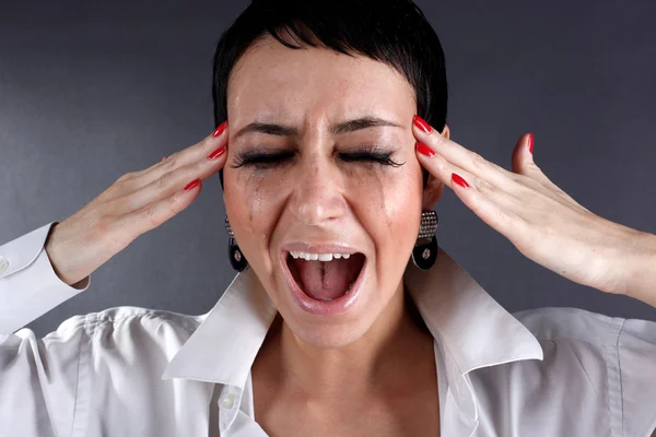 Depressão, mulher com dor de cabeça — Fotografia de Stock