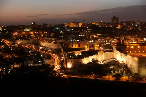 Jerusalén noche en la ciudad vieja, Monte del Templo con la Mezquita de Al-Aqsa, v —  Fotos de Stock